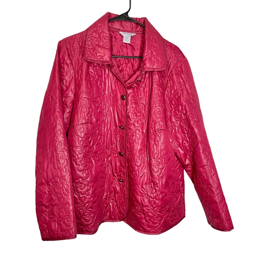 City Blues‎ by Koret XL Pink Quilted Jacket Floral Rose Button Front Barbiecore